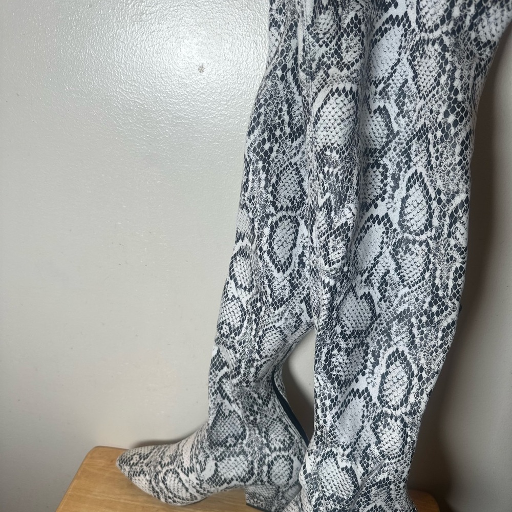 Snakeskin Print Knee-High Boots